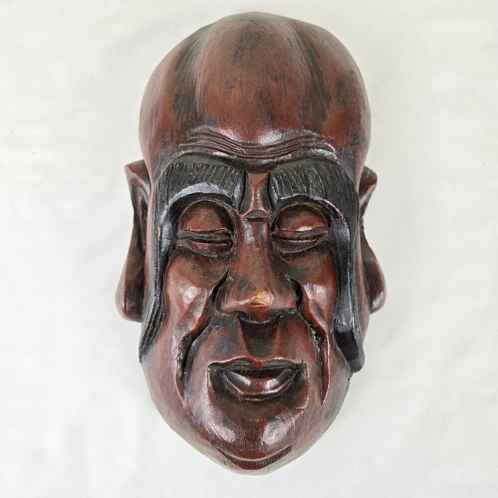 Vintage Hand Carved Teak Mask Meditating Buddha Decor Decoration Home Office